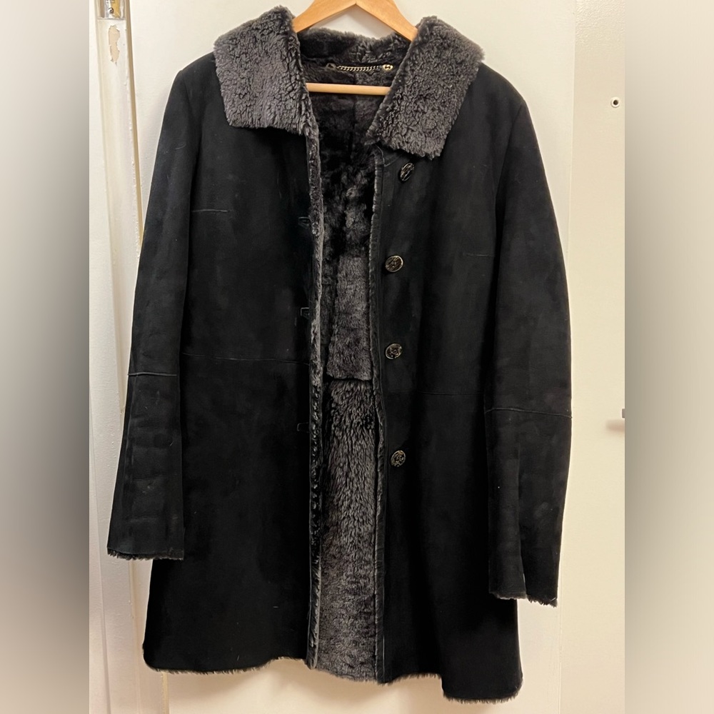 Maestrelli 100% Genuine Ash Black Shearling 3/4 Length Coat made in Italy